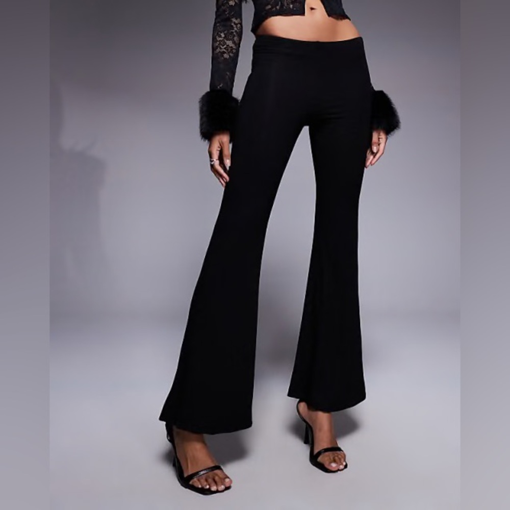 OH POLLY Mid-Rise Mesh Flared Trousers in Black